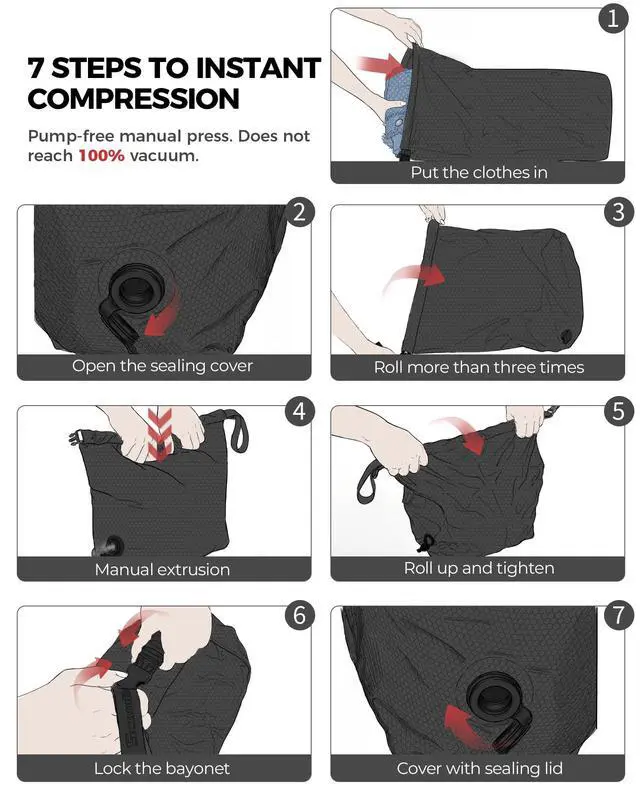 Alt view image 5 of 6 - Travel Laundry Bag, Pump-Free Vacuum Compression Dirty Clothes Bag, Small Reusable Waterproof & Washable Laundry Bag, Wet and Dry Bag, Ideal for Suitcases, Road Trip Essentials (1 Pack) Black