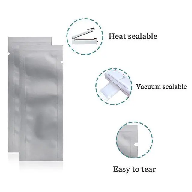 Alt view image 2 of 6 - 100Pcs 1.57x4.33 inch(Inside Size 1.18x3.94 inch) Coffee Powder Food Storage Heat Sealable 3.34mil Mylar Pure Foil Bag Vacuum Pouch Travel Packets for Sample Shampoo Liquids Toiletries Packaging