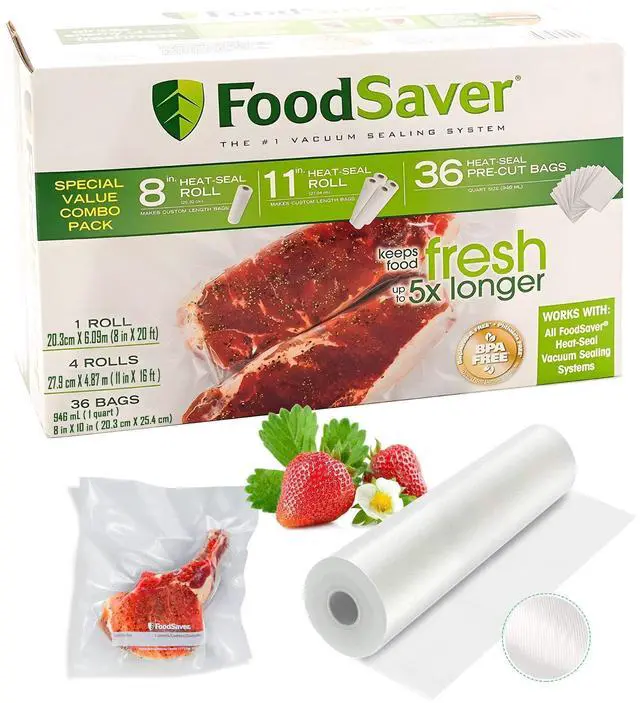 Main image of Special Value Vacuum Seal Combo Pack 1-8"Roll; 4-11"Rolls; 36 Pre-Cut Bags