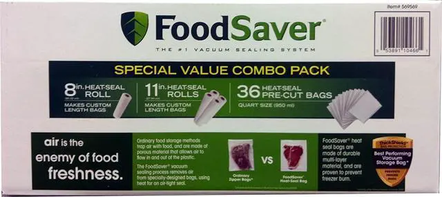 Alt view image 2 of 5 - Special Value Vacuum Seal Combo Pack 1-8"Roll; 4-11"Rolls; 36 Pre-Cut Bags