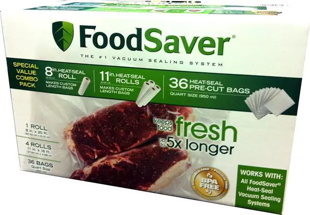 Alt view image 4 of 5 - Special Value Vacuum Seal Combo Pack 1-8"Roll; 4-11"Rolls; 36 Pre-Cut Bags