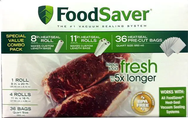Alt view image 5 of 5 - Special Value Vacuum Seal Combo Pack 1-8"Roll; 4-11"Rolls; 36 Pre-Cut Bags