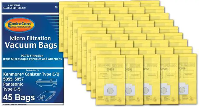 Main image of Premium Replacement Multi-layer Micro Filtration Vacuum Bags Compatible with Kenmore Canister Vacuums Type C/Q. 5055, 50557 and 50558 Panasonic Type C-5, 45 pack