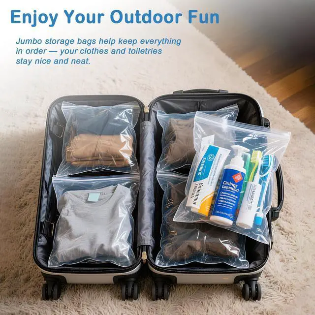 Alt view image 3 of 7 - Extra Large Storage Bags - Zipper Seal, 3.1-mil Thick, Heavy Duty, 5 Gallon 18" x 24", Jumbo Plastic Bags for Clothes, Travel, Moving, Large Reusable Freezer Bags, BPA-Free (10 Count)