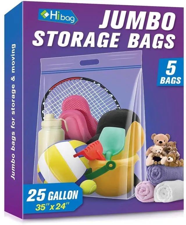 Main image of Gallon Jumbo Storage Bags, 35 x 24 Resealable Clear Bags with Handle, Extra Large XL Heavy Duty for Clothes Pillow Travel Moving, Pack of 5