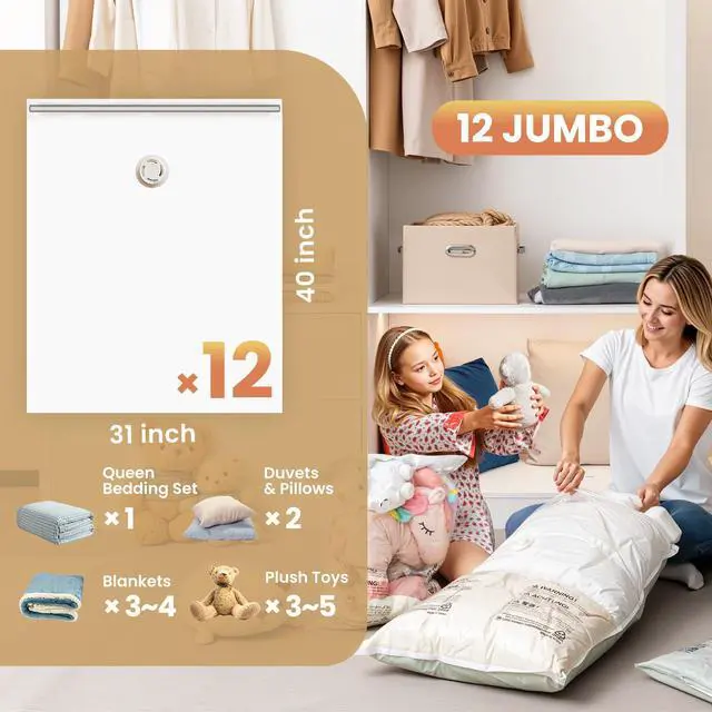 Alt view image 3 of 7 - Vacuum Storage Bags, Jumbo Size (31×40 inch), Vacuum Seal Bag for Clothing, Bulky Bedding, Comforter, Blankets, Pillows, Space Saver Packing