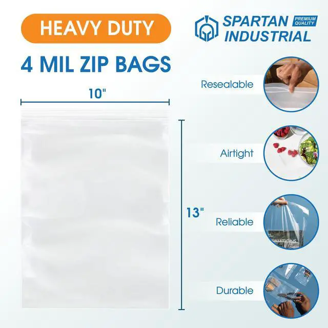 Alt view image 2 of 7 - 10 X 13 (100 Count) 4 Mil Thick Clear Reclosable Zip Plastic Poly Bags