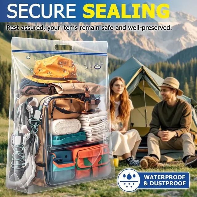Alt view image 7 of 7 - 5 Pack 25 Gallon Jumbo Zipper Bags with Handles for Storage