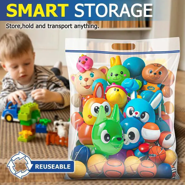 Alt view image 6 of 7 - 5 Pack 25 Gallon Jumbo Zipper Bags with Handles for Storage
