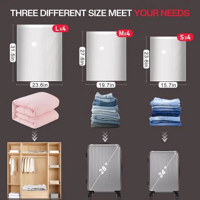 Alt view image 3 of 7 - 12 Pack Travel Vacuum Storage Bags with High Pressure Electric Pump - Portable Vacuum Seal Bags for Clothing, Luggage & Travel Space Saving