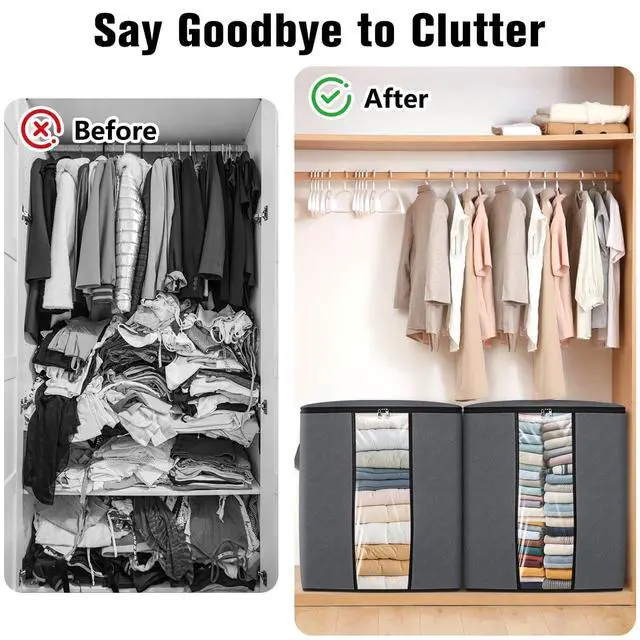 Alt view image 4 of 7 - 6 Pack Clothes Storage Bags 80L Blanket Storage Containers with Window Grey