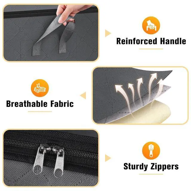 Alt view image 3 of 7 - 6 Pack Clothes Storage Bags 80L Blanket Storage Containers with Window Grey