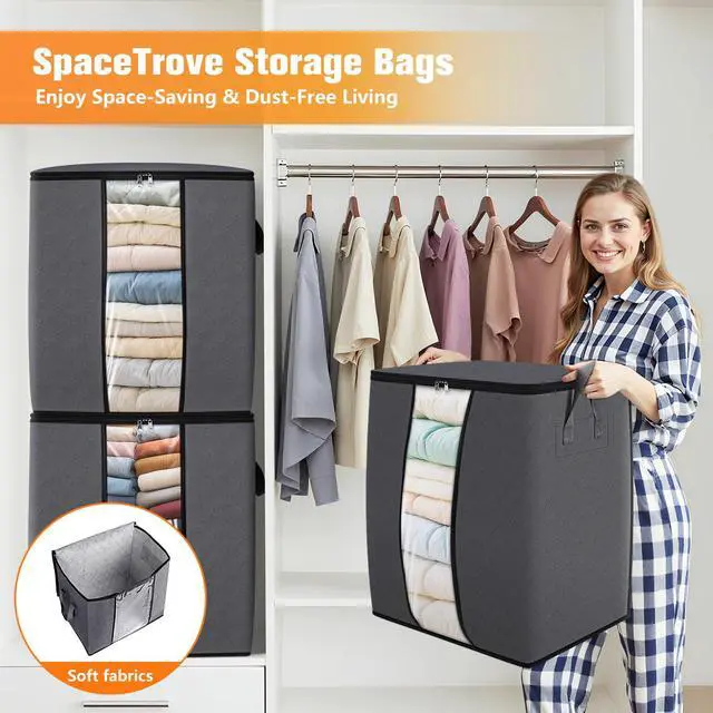 Alt view image 6 of 7 - 6 Pack Clothes Storage Bags 80L Blanket Storage Containers with Window Grey