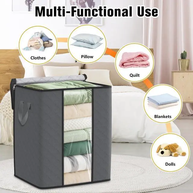 Alt view image 5 of 7 - 6 Pack Clothes Storage Bags 80L Blanket Storage Containers with Window Grey