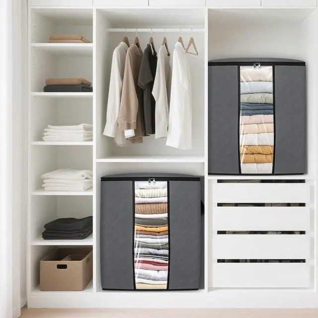 Alt view image 7 of 7 - 6 Pack Clothes Storage Bags 80L Blanket Storage Containers with Window Grey