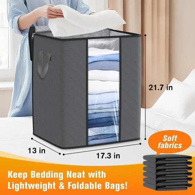 Alt view image 2 of 7 - 6 Pack Clothes Storage Bags 80L Blanket Storage Containers with Window Grey