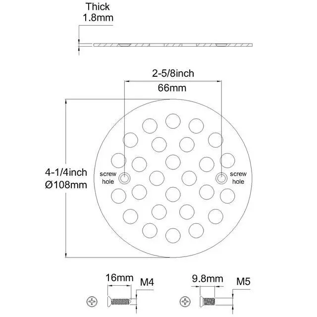 Alt view image 2 of 4 - 4-1/4 Inch Screw-in Round Shower Drain Cover Replacement Floor Drainer Grate with Screws (Chrome)