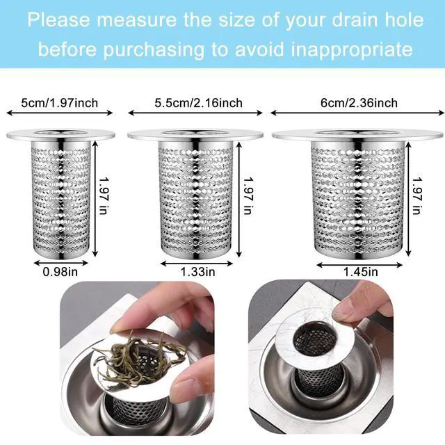 Alt view image 2 of 6 - 4 PCS Bathroom Sink Drain Strainers, Fit Hole Size from 1.25" to 2.17", Utility Recyclable Sink Strainer, Stainless Steel Sink Strainer for Bathroom Washbasin Bathtub Drain