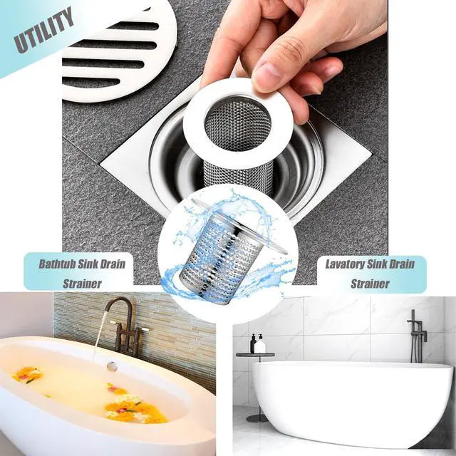 Alt view image 4 of 6 - 4 PCS Bathroom Sink Drain Strainers, Fit Hole Size from 1.25" to 2.17", Utility Recyclable Sink Strainer, Stainless Steel Sink Strainer for Bathroom Washbasin Bathtub Drain