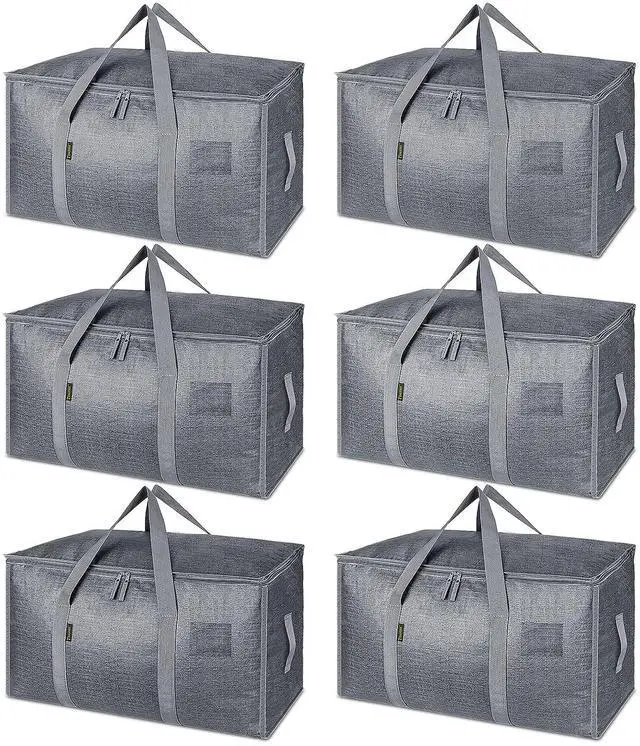 Main image of Oversized Moving Bags with Reinforced Handles, Heavy-Duty Storage Tote for Clothes, Moving Supplies (Winter Grey, 6-Pack)