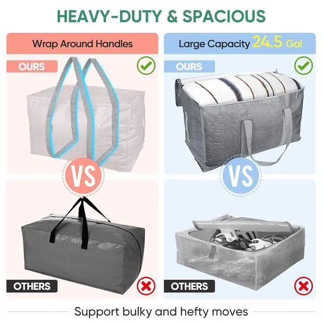 Alt view image 4 of 7 - Oversized Moving Bags with Reinforced Handles, Heavy-Duty Storage Tote for Clothes, Moving Supplies (Winter Grey, 6-Pack)