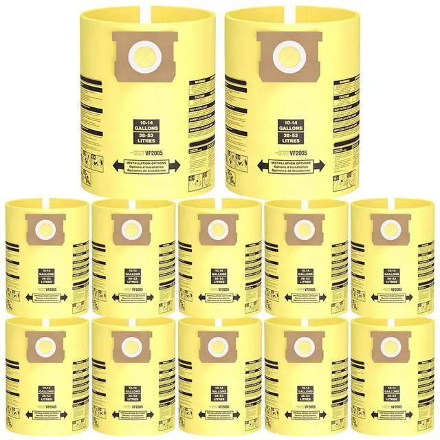 Main image of 10PCS 10-14 Gallon Vacuum Bags for Shop Vac Bags, Disposable Wet Dry Vaccum Collection Bags Replace Part Type I #90672 9067200, Type F #90662 9066200 9066233, VF2005 (Yellow)