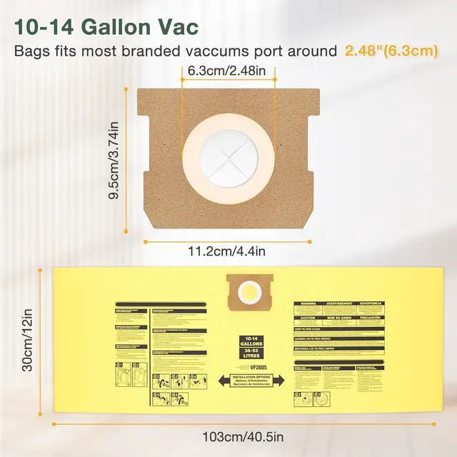 Alt view image 3 of 7 - 10PCS 10-14 Gallon Vacuum Bags for Shop Vac Bags, Disposable Wet Dry Vaccum Collection Bags Replace Part Type I #90672 9067200, Type F #90662 9066200 9066233, VF2005 (Yellow)
