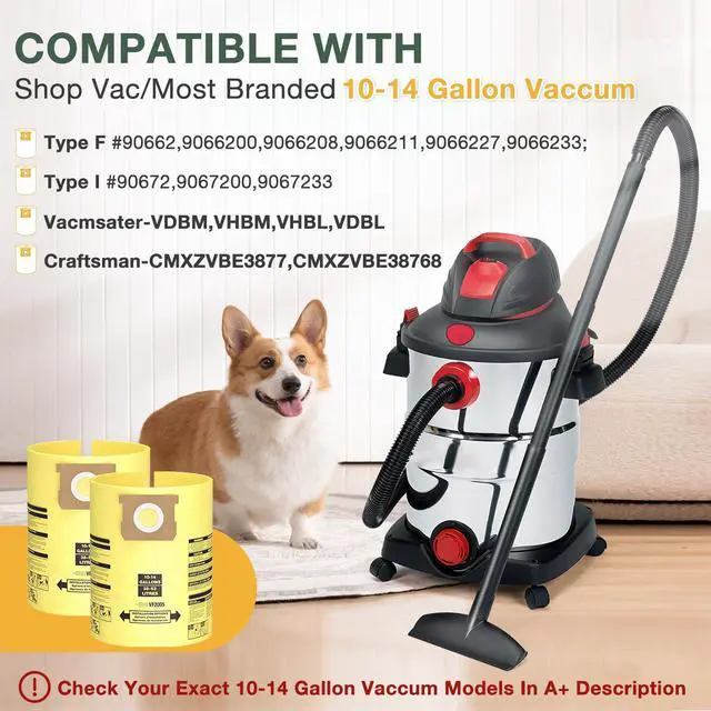 Alt view image 2 of 7 - 10PCS 10-14 Gallon Vacuum Bags for Shop Vac Bags, Disposable Wet Dry Vaccum Collection Bags Replace Part Type I #90672 9067200, Type F #90662 9066200 9066233, VF2005 (Yellow)