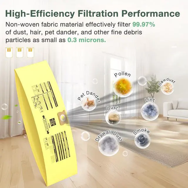 Alt view image 6 of 7 - 10PCS 10-14 Gallon Vacuum Bags for Shop Vac Bags, Disposable Wet Dry Vaccum Collection Bags Replace Part Type I #90672 9067200, Type F #90662 9066200 9066233, VF2005 (Yellow)