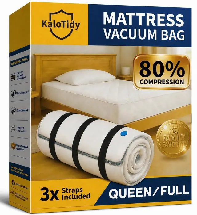 Main image of Memory Foam Mattress Vacuum Bag for Moving and Storage, Heavy-Duty Mattress Compression Bag with Adjustable Compression Straps and Dual-Zip Seal (Queen/Full/Full-XL)