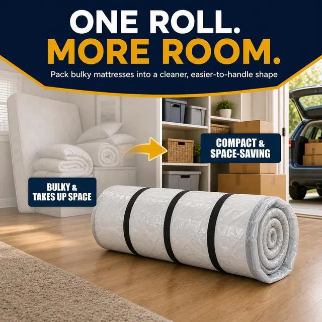 Alt view image 2 of 7 - Memory Foam Mattress Vacuum Bag for Moving and Storage, Heavy-Duty Mattress Compression Bag with Adjustable Compression Straps and Dual-Zip Seal (Queen/Full/Full-XL)