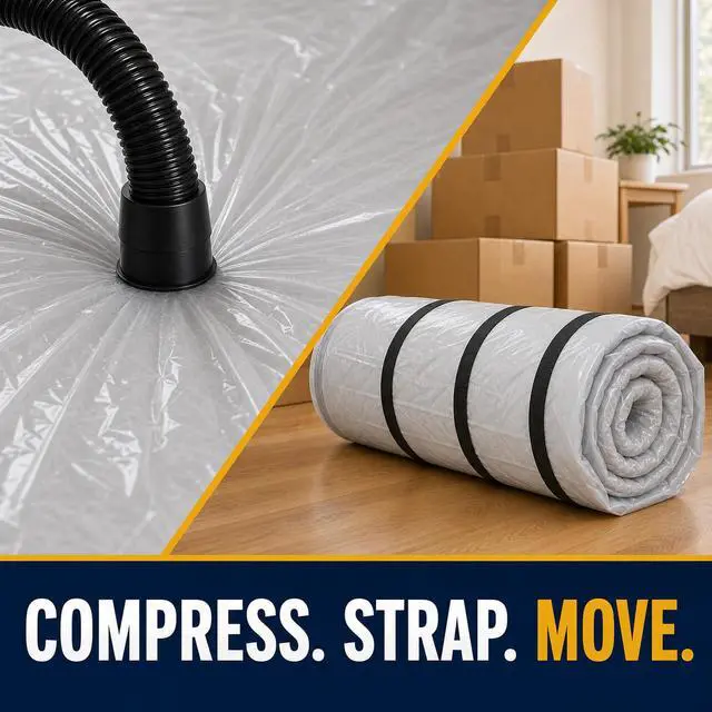 Alt view image 4 of 7 - Memory Foam Mattress Vacuum Bag for Moving and Storage, Heavy-Duty Mattress Compression Bag with Adjustable Compression Straps and Dual-Zip Seal (Queen/Full/Full-XL)