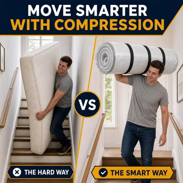 Alt view image 5 of 7 - Memory Foam Mattress Vacuum Bag for Moving and Storage, Heavy-Duty Mattress Compression Bag with Adjustable Compression Straps and Dual-Zip Seal (Queen/Full/Full-XL)