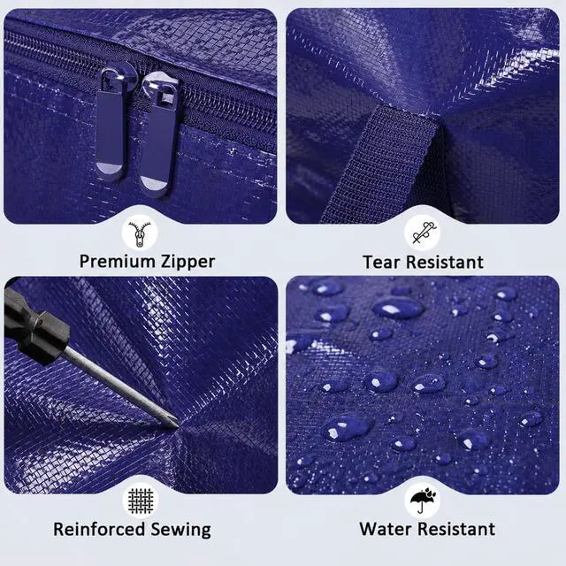 Alt view image 3 of 7 - Heavy Duty Moving Bags, 6 Pack Large Storage Bags with Zipper & Handles, Waterproof Totes Bags for Clothes Packing, Moving, College Supplies, Home Organization