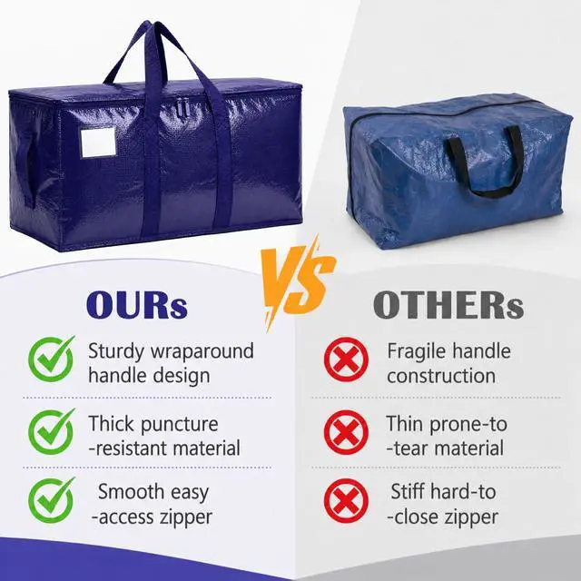 Alt view image 4 of 7 - Heavy Duty Moving Bags, 6 Pack Large Storage Bags with Zipper & Handles, Waterproof Totes Bags for Clothes Packing, Moving, College Supplies, Home Organization