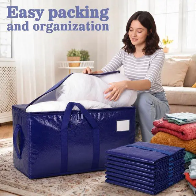 Alt view image 5 of 7 - Heavy Duty Moving Bags, 6 Pack Large Storage Bags with Zipper & Handles, Waterproof Totes Bags for Clothes Packing, Moving, College Supplies, Home Organization