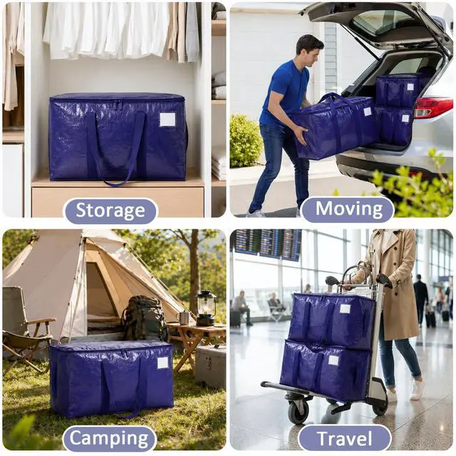 Alt view image 7 of 7 - Heavy Duty Moving Bags, 6 Pack Large Storage Bags with Zipper & Handles, Waterproof Totes Bags for Clothes Packing, Moving, College Supplies, Home Organization