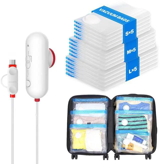 Main image of Travel Vacuum Storage Bags with USB Pump, Vacuum Packing Seal for Luggage and Suitcase, Space Saver for Clothes and Clothing Travel