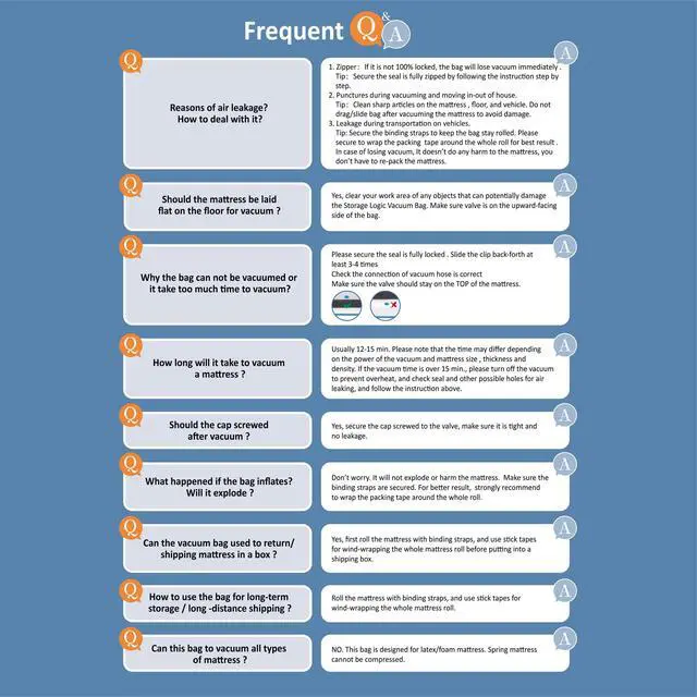 Alt view image 7 of 7 - Foam Mattress Vacuum Bag with Blue Zipper, Mattress Storage Bag, Straps Included, Queen/Full/Full-XL
