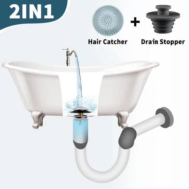 Alt view image 2 of 7 - Bathtub Drain Stopper with Hair Catcher, Anti Clogging Bath Tub Drain Stoppers, Replaces Lift and Turn, Tip-Toe and Trip Lever drains for Tub, Easy Install and Clean (Chrome Silver)