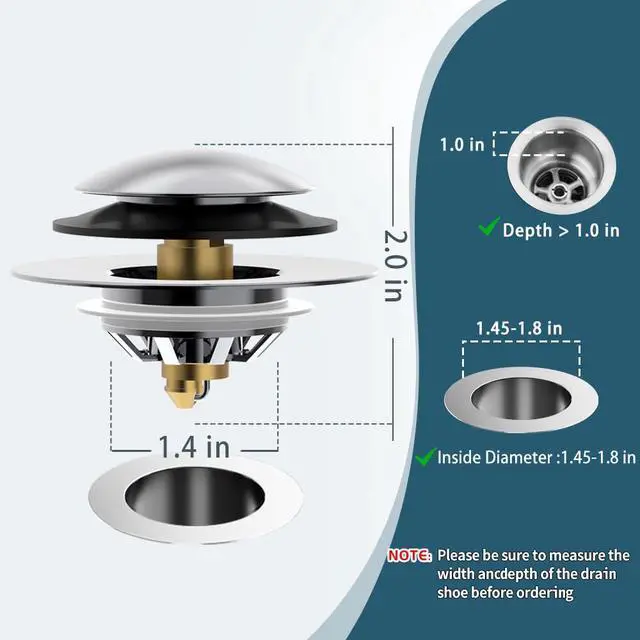 Alt view image 5 of 7 - Bathtub Drain Stopper with Hair Catcher, Anti Clogging Bath Tub Drain Stoppers, Replaces Lift and Turn, Tip-Toe and Trip Lever drains for Tub, Easy Install and Clean (Chrome Silver)