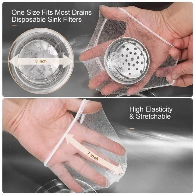 Alt view image 2 of 7 - 300 Pack Kitchen Sink Strainer Mesh Bags Anti-Clogging Disposable Sink Drain Covers that Trap Food Scraps, Leftovers, Hair & Debris. Ultra-Fine Sink Filter Nets Fit Most Sink Strainers.