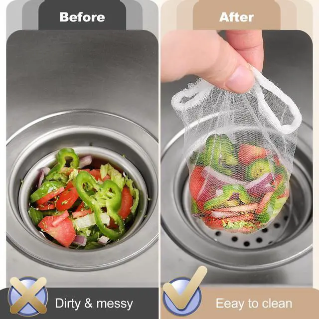 Alt view image 4 of 7 - 300 Pack Kitchen Sink Strainer Mesh Bags Anti-Clogging Disposable Sink Drain Covers that Trap Food Scraps, Leftovers, Hair & Debris. Ultra-Fine Sink Filter Nets Fit Most Sink Strainers.