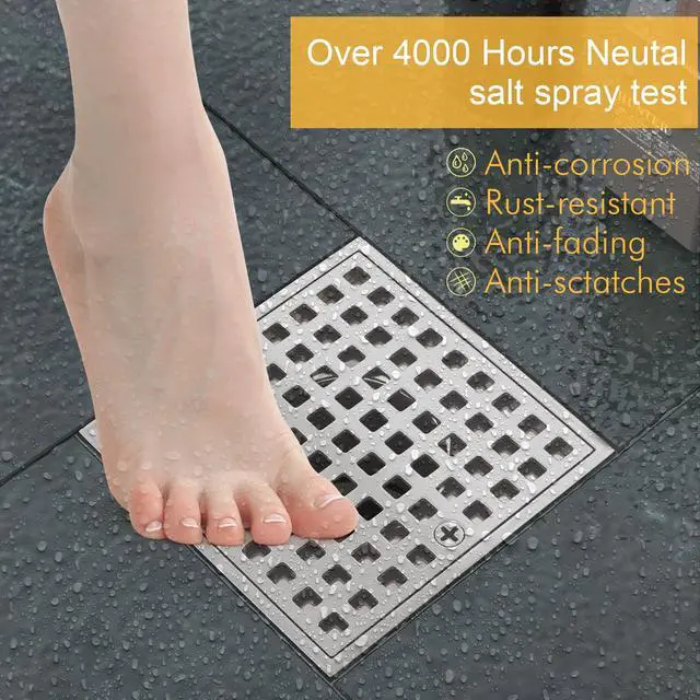 Alt view image 5 of 6 - Inch Square Shower Drian with ABS Flange-SUS 304 Stainless Steel & CUPC Certified Shower Floor Drain-Removable Grid Cover-with Hair Strainer-Brushed Nickel