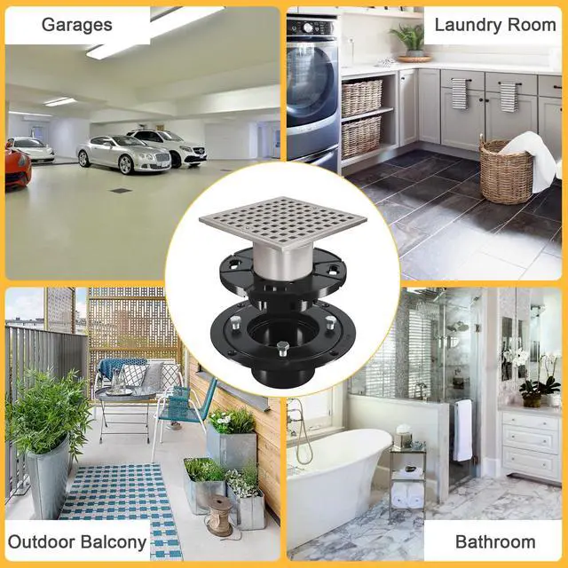 Alt view image 6 of 6 - Inch Square Shower Drian with ABS Flange-SUS 304 Stainless Steel & CUPC Certified Shower Floor Drain-Removable Grid Cover-with Hair Strainer-Brushed Nickel