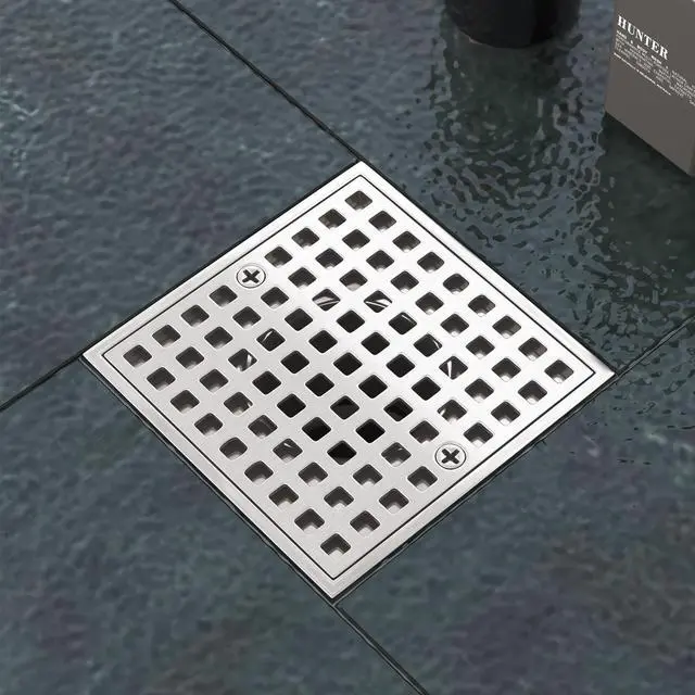 Alt view image 2 of 6 - Inch Square Shower Drian with ABS Flange-SUS 304 Stainless Steel & CUPC Certified Shower Floor Drain-Removable Grid Cover-with Hair Strainer-Brushed Nickel