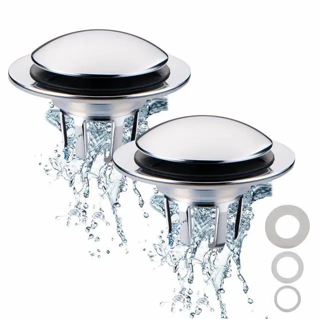 Main image of Chrome Plated Bathroom Sink Drain Strainer 1 1/8"-1 1/2", 2 Pack