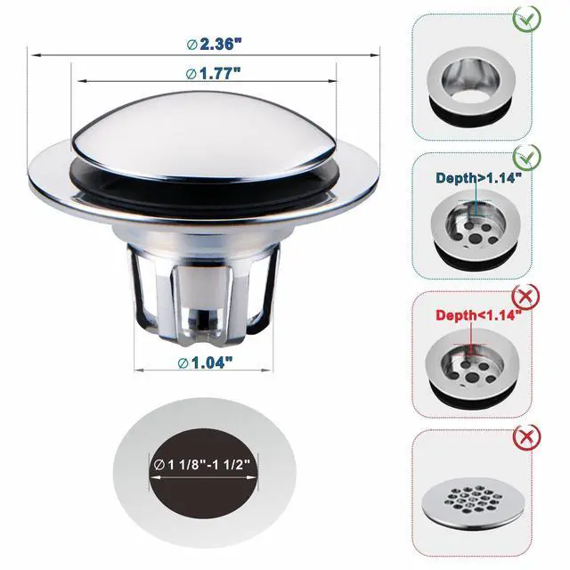 Alt view image 2 of 7 - Chrome Plated Bathroom Sink Drain Strainer 1 1/8"-1 1/2", 2 Pack
