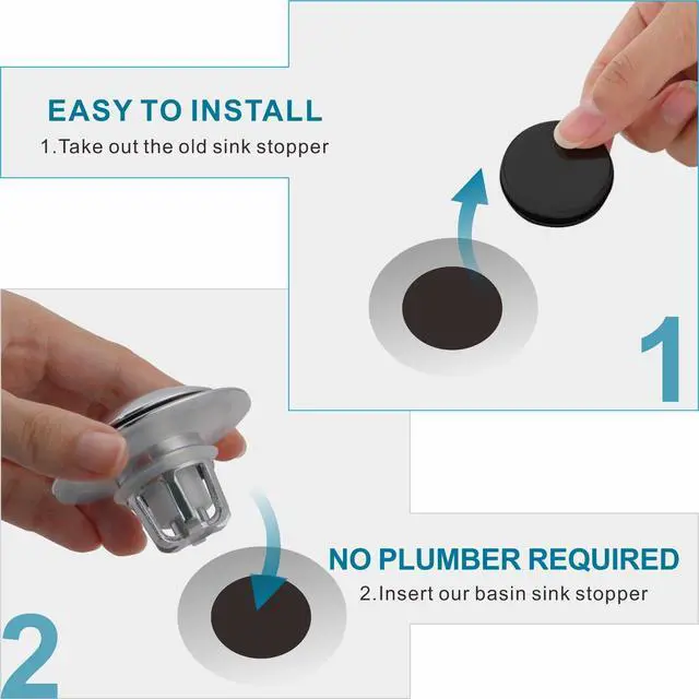 Alt view image 3 of 7 - Chrome Plated Bathroom Sink Drain Strainer 1 1/8"-1 1/2", 2 Pack