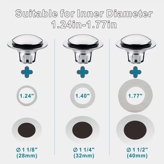 Alt view image 4 of 7 - Chrome Plated Bathroom Sink Drain Strainer 1 1/8"-1 1/2", 2 Pack